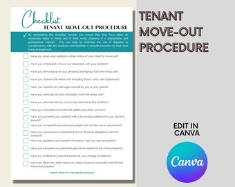 Tenant Move Out Procedure Checklist | Tenant Move In Move Out | Landlord Checklist | Landlord Tenant Walkthrough | Move Out Checklist