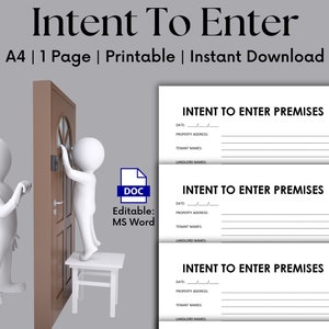 Aviso de propietario para ingresar a las instalaciones al inquilino / Aviso de intención de ingresar / Plantilla editable de MS Word / Descarga imprimible / Carta del propietario