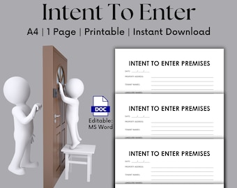 Landlord Intent to Enter Premises Notice To Tenant - Editable MS Word Template
