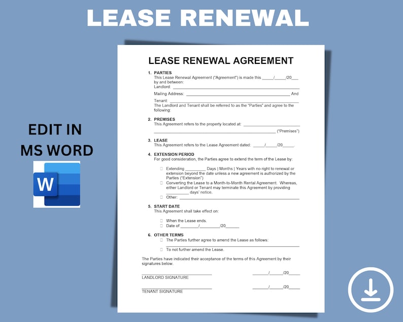 Lease Renewal Agreement Landlord and Tenant Agreement Extend Lease