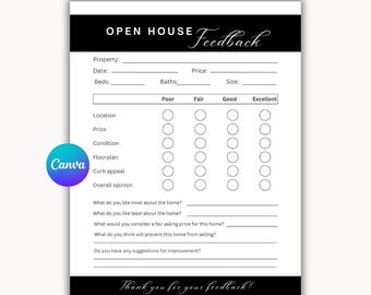 Open House Feedback Form | Real Estate Agent Questionnaire | Realtor Home Tour | CANVA Template