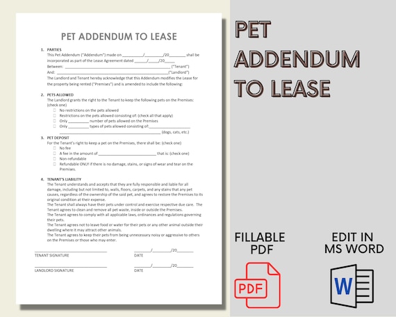 Pet Addendum To Lease Agreement | Editable, Printable MS Word Template