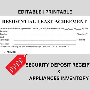 Contrato de arrendamiento estándar entre arrendador e inquilino / Contrato de alquiler residencial / Recibo de depósito de seguridad / Inventario de electrodomésticos / Contrato de arrendamiento