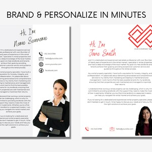 May include: A red and white business card with a red logo of two overlapping squares. The text "Hi, I'm Jane Smith" is in black text. The text "OUR COMPANY NAME" is in black text. The card includes contact information with a phone number, email address, and website address.