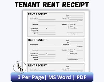 Landlord Rent Payment Receipt for Property Management - Edit in MS Word - Fillable PDF