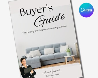 First Time Home Buyer Guide | Real Estate Marketing | Realtor Buyer Packet | Instant download | Realtor Marketing Tools | Editable Canva