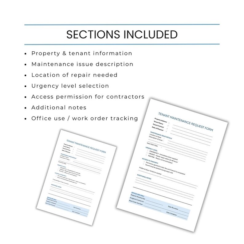 Editable Maintenance Request Form, Tenant Repair Log [MS Word & PDF] - Etsy