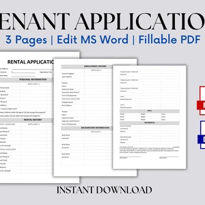 Solicitud de alquiler para inquilinos / Solicitud de contrato de arrendamiento rellenable / Solicitud editable / Solicitud de alquiler de descarga instantánea / Solicitud de arrendamiento