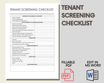Lista de verificación para la evaluación de inquilinos - Editar en MS Word - Formato imprimible