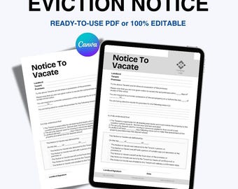 Notice to Vacate Template, Landlord Eviction Form (PDF, Canva)