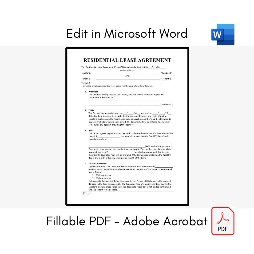 Editable Residential Lease Agreement Template | Standard Rental ...
