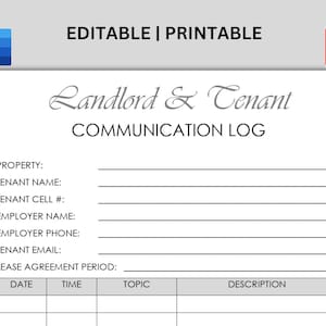 Registro de comunicación entre arrendador e inquilino / Registro de comunicación / Comunicación entre arrendador / Registro de comunicación de administración de propiedades / Editar MS Word