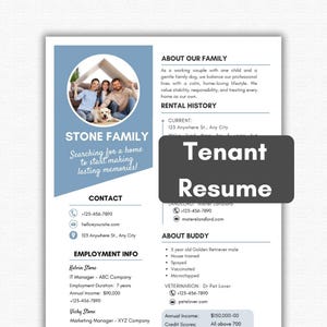 Rental Resume Template - 1 Page Canva Editable Tenant Application CV