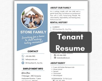Rental Resume Template - 1 Page Canva Editable Tenant Application CV