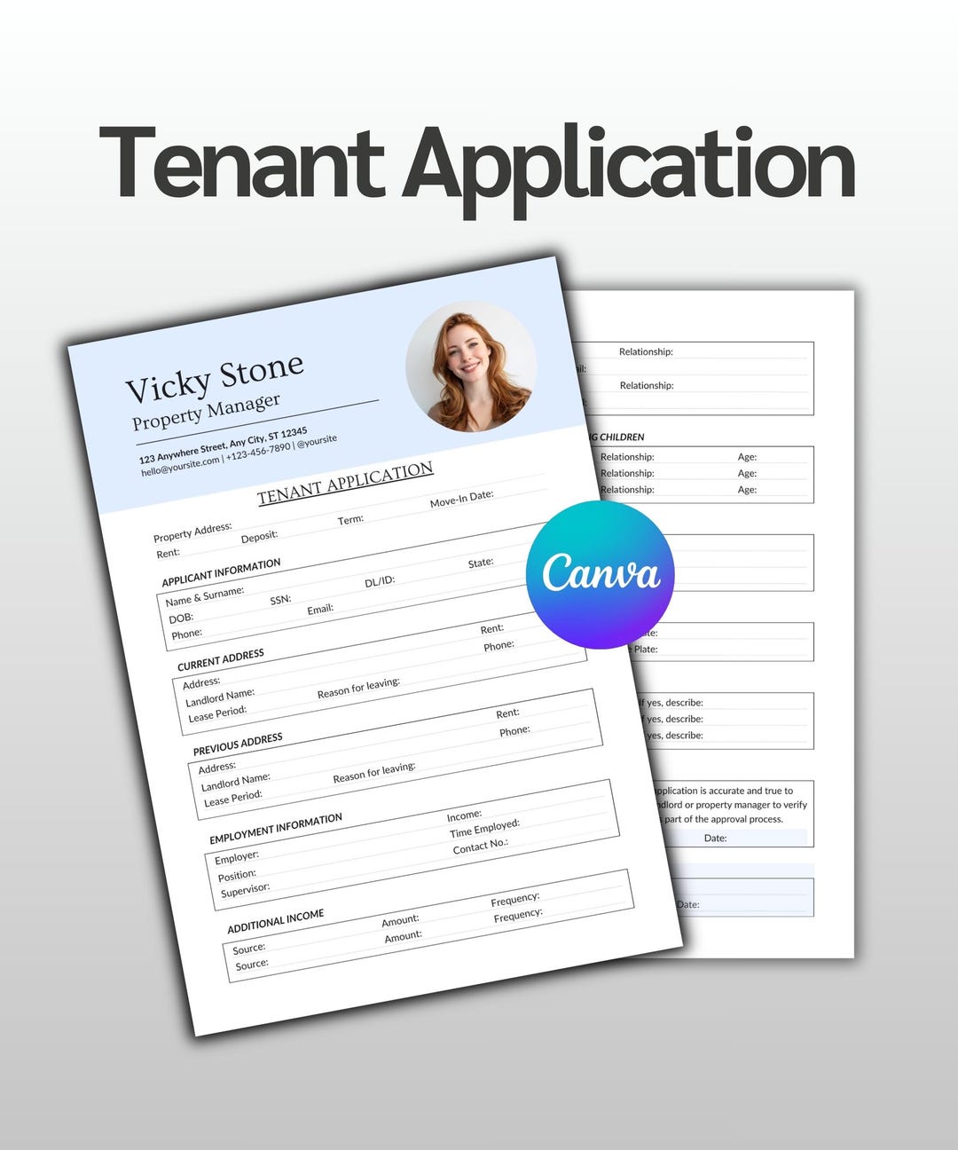 Tenant Rental Application Document, Editable Canva Template, Landlord ...