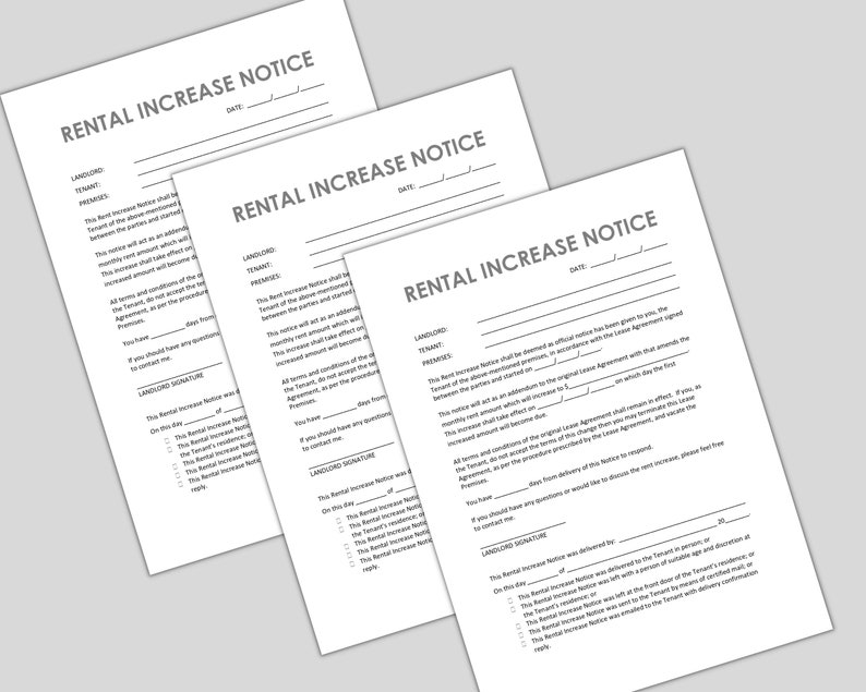 Landlord Rental Increase Notice to Tenant Rent Increase Notice Editable
