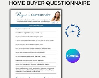 Home Buyer Questionnaire for Realtors - Canva Editable House Hunting Template