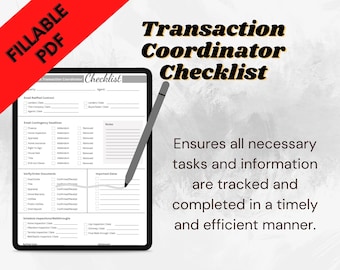 Transaction Coordinator Checklist Real Estate | Realtor Checklist | Home Buyer Seller Transaction Coordinator Checklist | Realtor Marketing