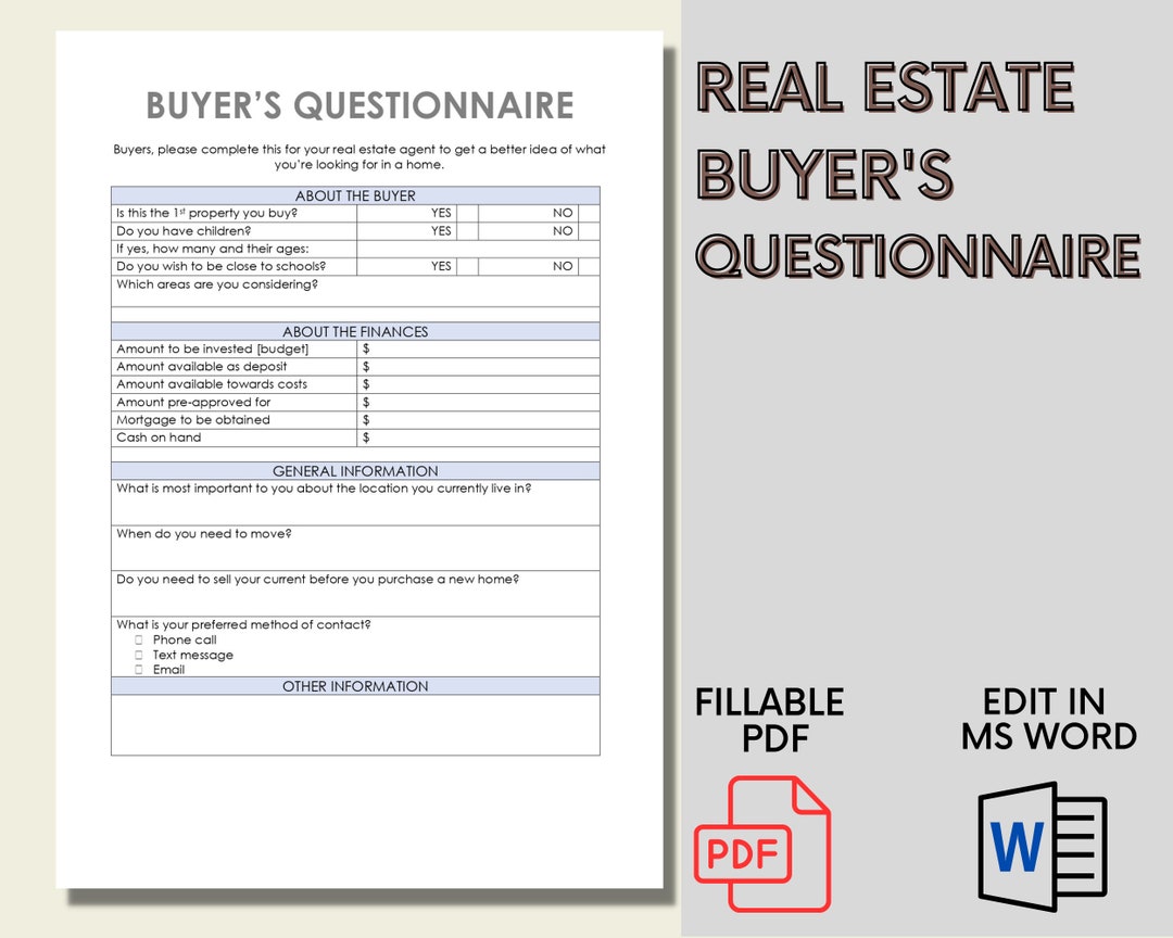 Buyer Questionnaire Buyer Home Features Real Estate Marketing Checklist