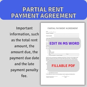 Acuerdo de pago parcial del alquiler / Acuerdo de alquiler entre propietario e inquilino / Pago del alquiler / Acuerdo entre propietario / Pago del alquiler entre inquilino y propietario / Pago del contrato de arrendamiento