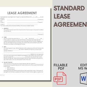 Standard Landlord Tenant Lease Agreement | Residential Rental Agreement | Lease Agreement | MS Word | Landlord Tenant Rental Agreement |