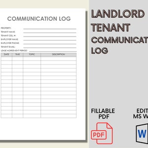 Landlord Tenant Communication Log | Record of Communication | Landlord Communication | Property Management Communication Log ~ Edit MS Word