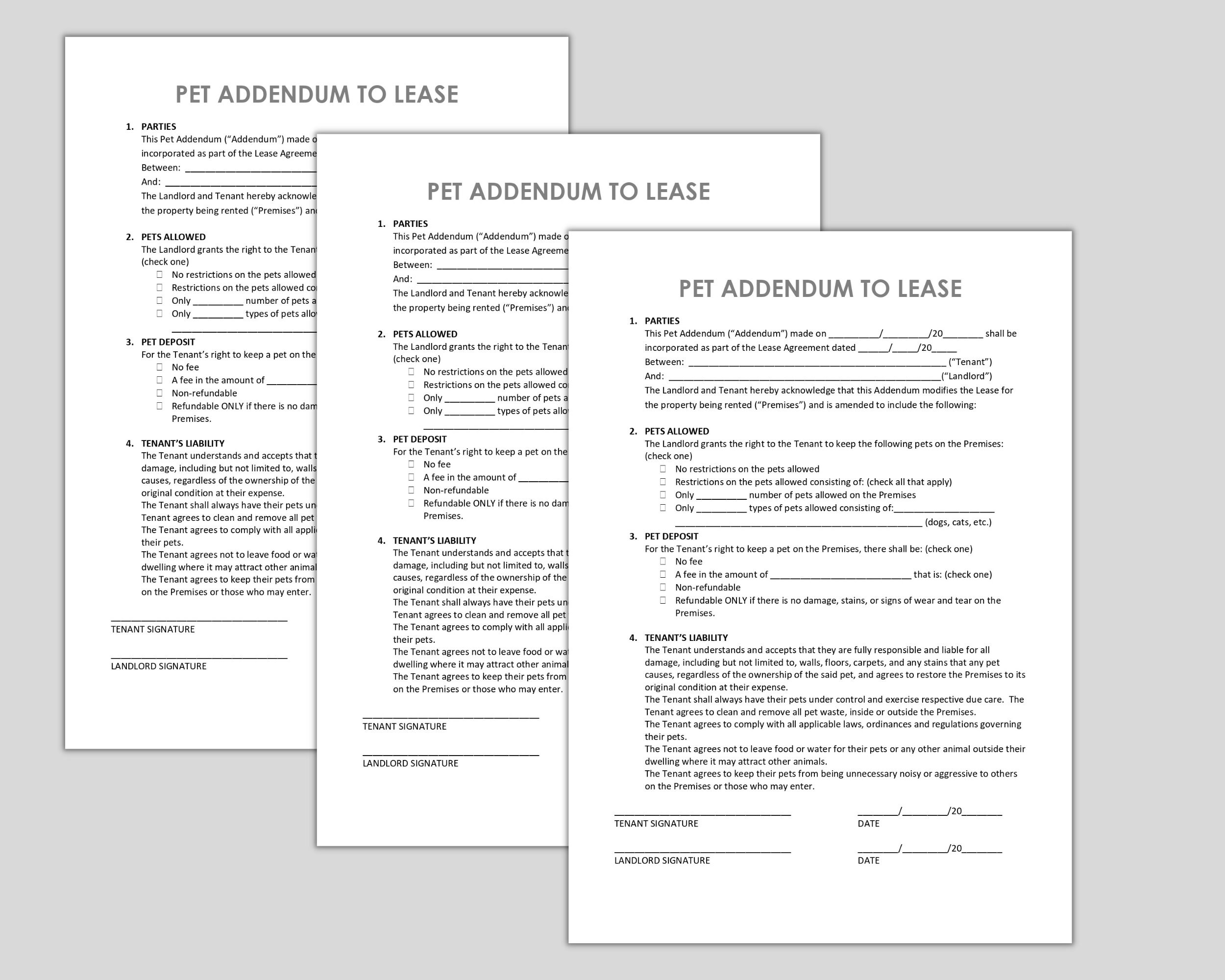 Pet Addendum to Lease Agreement | Editable, Printable MS Word Template ...