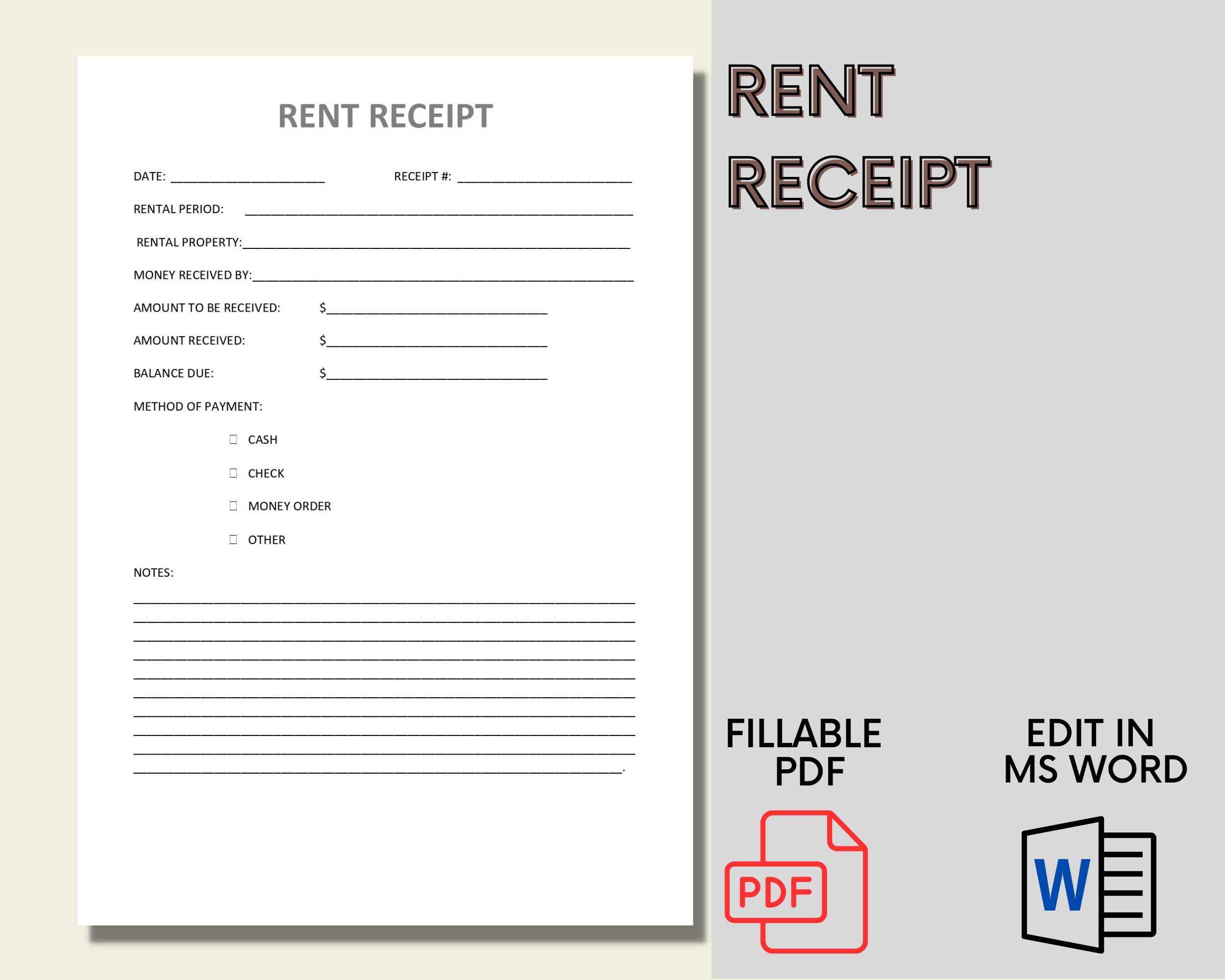 Landlord Rent Receipt Tenant Receipt Rent Payment Receipt Edit MS Word