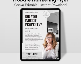 Probate Real Estate Flyer Template - Inherited Property Marketing - Canva Editable Instant Download Template