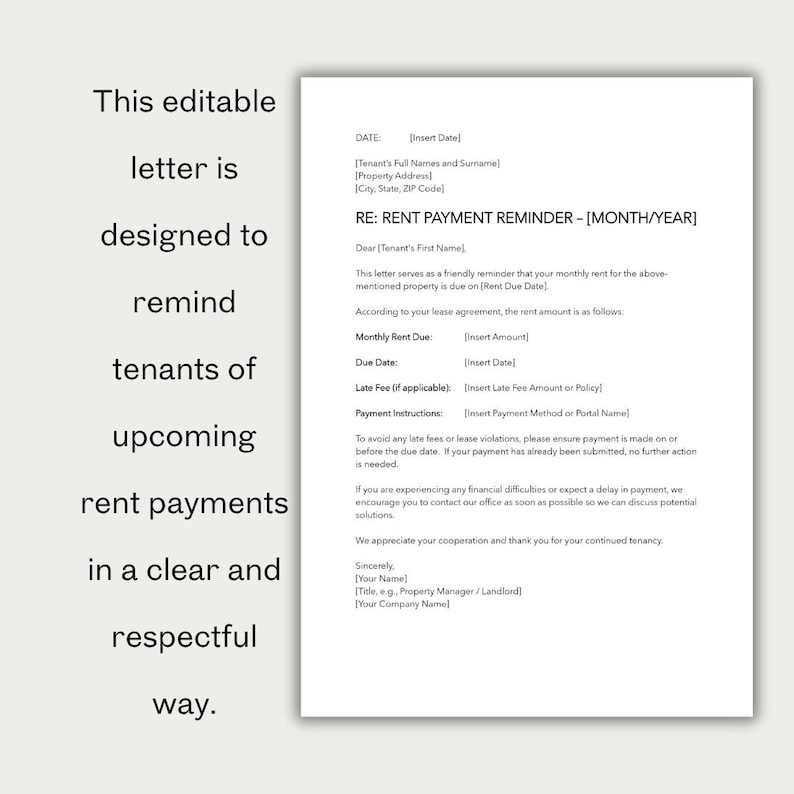 Rent Payment Reminder Notice - Editable MS Word Landlord Template - Etsy
