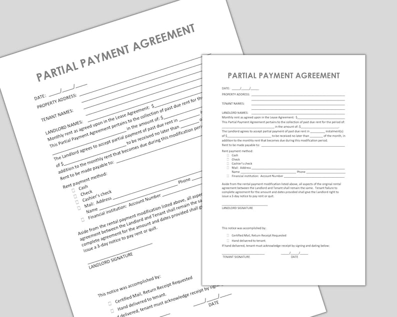 Split Rent Agreement Partial Rent Payment Agreement Between Landlord & Tenant - MS Word ...