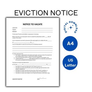 Landlord Notice to Vacate to Tenant | MS Word Editable Eviction Notice | Notice to Vacate Letter | Eviction Notice from Landlord | PDF Files