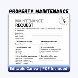 Canva Editable Maintenance Request Form | Tenant Repair Log | PDF Included