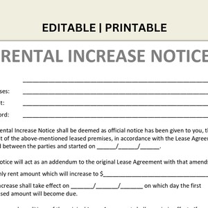 Aviso de aumento de alquiler para propietarios / Microsoft Word / Plantilla para propietarios / Aumento de alquiler para inquilinos / Carta de aviso para propietarios / Aviso para inquilinos