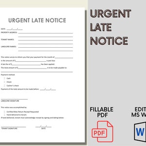 Aviso urgente de retraso / Aviso del propietario al inquilino / Aviso de alquiler del inquilino / Multa del inquilino / Pago del inquilino pendiente / Aviso del administrador de la propiedad
