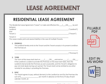 Standard Residential Lease Agreement - MS Word Editable Lease Contract