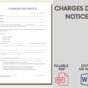 Aviso de pago de cargos y tarifas por parte del propietario al inquilino / Cargos adeudados / Plantilla editable de MS Word / Descarga instantánea imprimible / Aviso de pago de cargos y tarifas