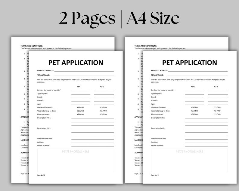 Pet Rental Application & Agreement: Fillable PDF, Editable MS Word - Etsy