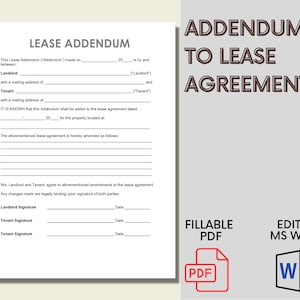 Anexo de contrato de arrendamiento inmobiliario / Anexo al contrato de arrendamiento / Formulario de anexo de contrato de arrendamiento residencial / Anexo de alquiler / Editar en MS Word / PDF rellenable