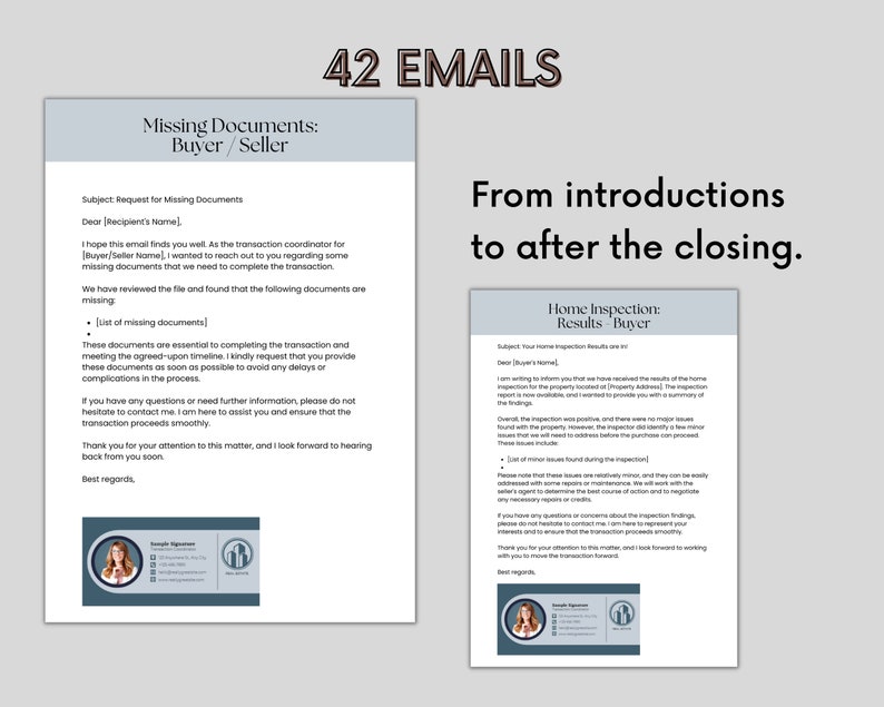 Real Estate Transaction Coordination Email Template Bundle Instant Download PDF Transaction