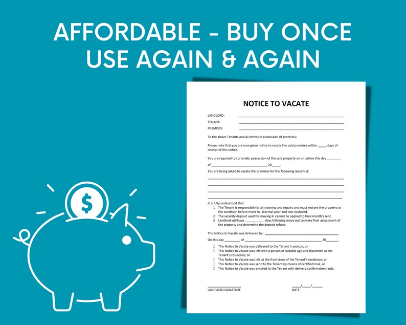 Landlord Notice to Vacate to Tenant Eviction Notice Editable MS Word