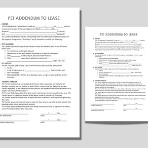Pu&ograve; includere: Un documento bianco intitolato 'Allegato per Animali Domestici al Contratto di Locazione' con testo nero. Delinea i termini per la propriet&agrave; di animali domestici all'interno di un contratto di locazione, comprese le parti coinvolte e le responsabilit&agrave;.