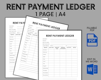 Rental Payment Ledger - Editable MS Word - Fillable PDF
