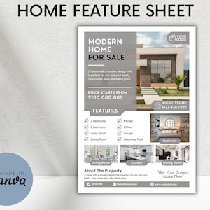 Real Estate Home Feature Sheet | Property Features Flyer | Window Display Features | Marketing Flyer | Real Estate Open House Brochure