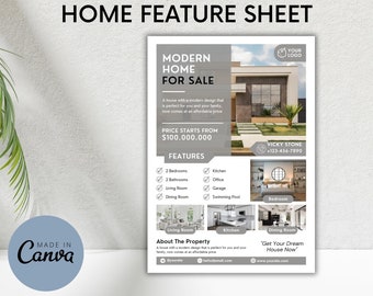 Real Estate Home Feature Sheet | Canva Editable Marketing Flyer (Digital Download)