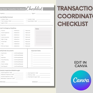 Transaction Coordinator Checklist | Editable Canva Template | Real Estate Transaction Management | Buyer and Seller Transaction Tracker