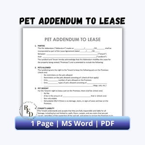 Anexo para mascotas al contrato de arrendamiento / Documento editable en MS Word / PDF rellenable