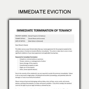 Immediate Termination of Tenancy | Eviction Notice | Landlord Notice to Vacate to Tenant | MS Word Editable Immediate Termination Notice