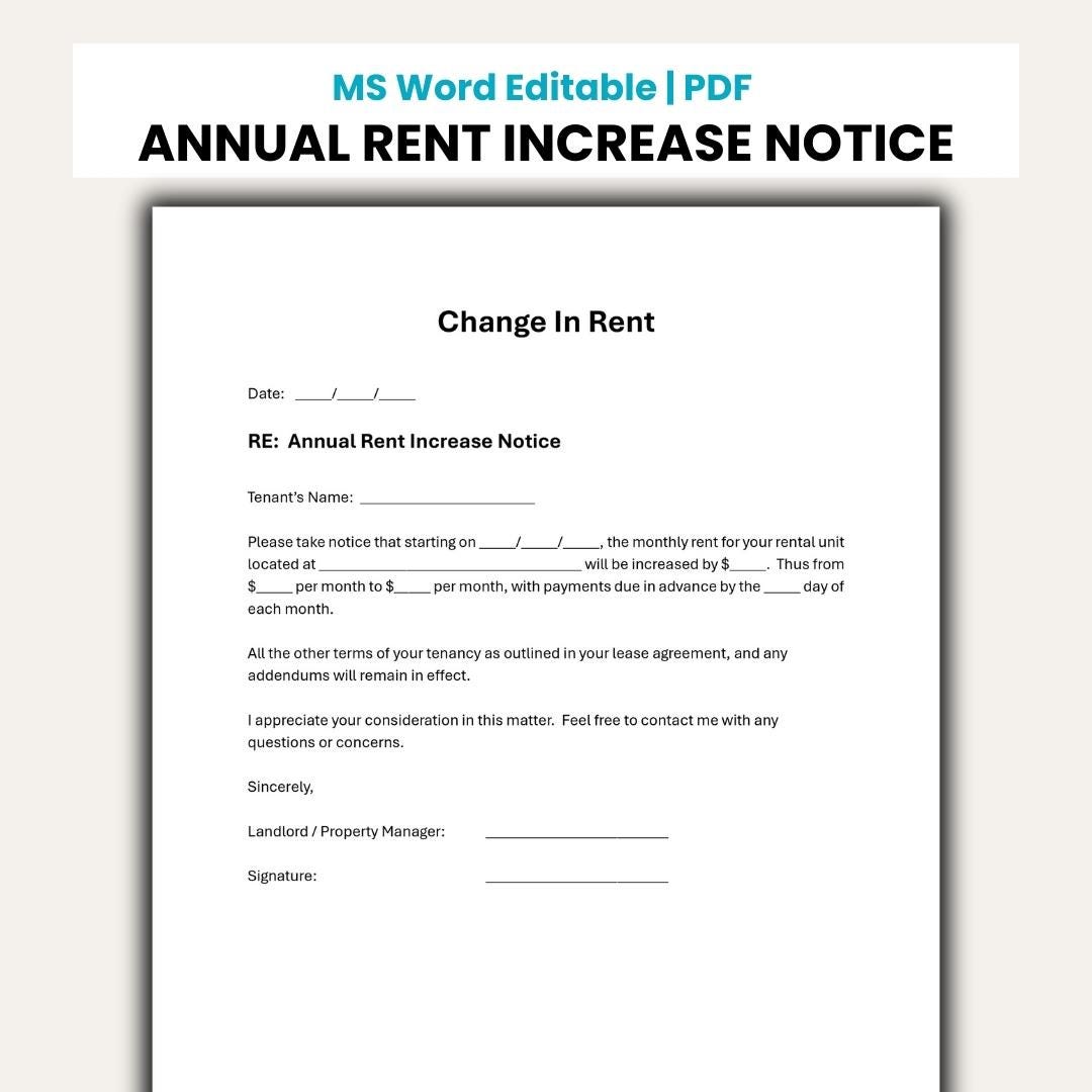 Example Of Rent Change Editable Rent Increase Notice Template (word, PDF) - Etsy