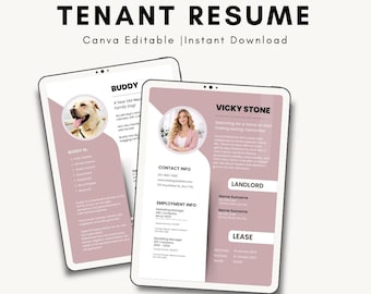 Tenant Resume for Family and Pet, 2 Page Canva Editable Template, Free Canva Basics Guide